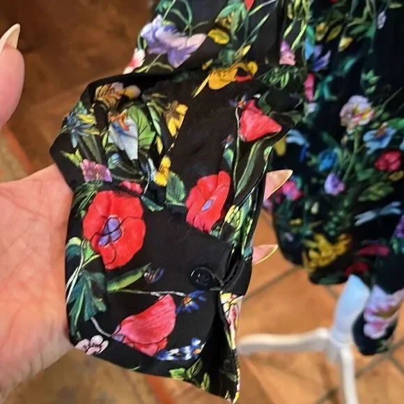 H & M Black Viscose Floral Long Sleeve Dress, size 14! - Picture 5 of 11